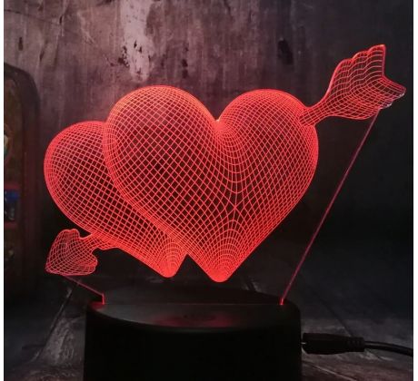 Beling 3D lámpa, Átszúrt szív, 7 színű S368