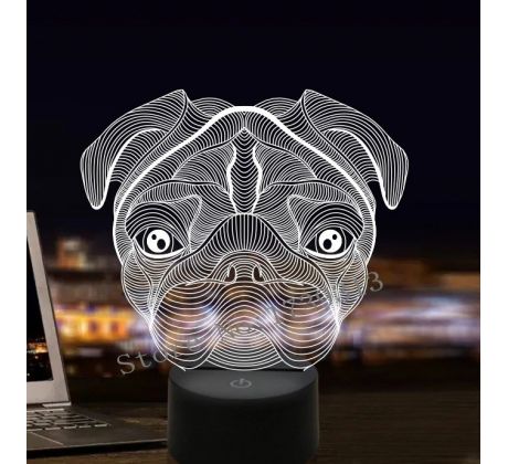 Beling 3D lámpa, Pug Dog, 7 színű S413