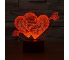 Beling 3D lámpa, Átszúrt szívek, 7 színű S56